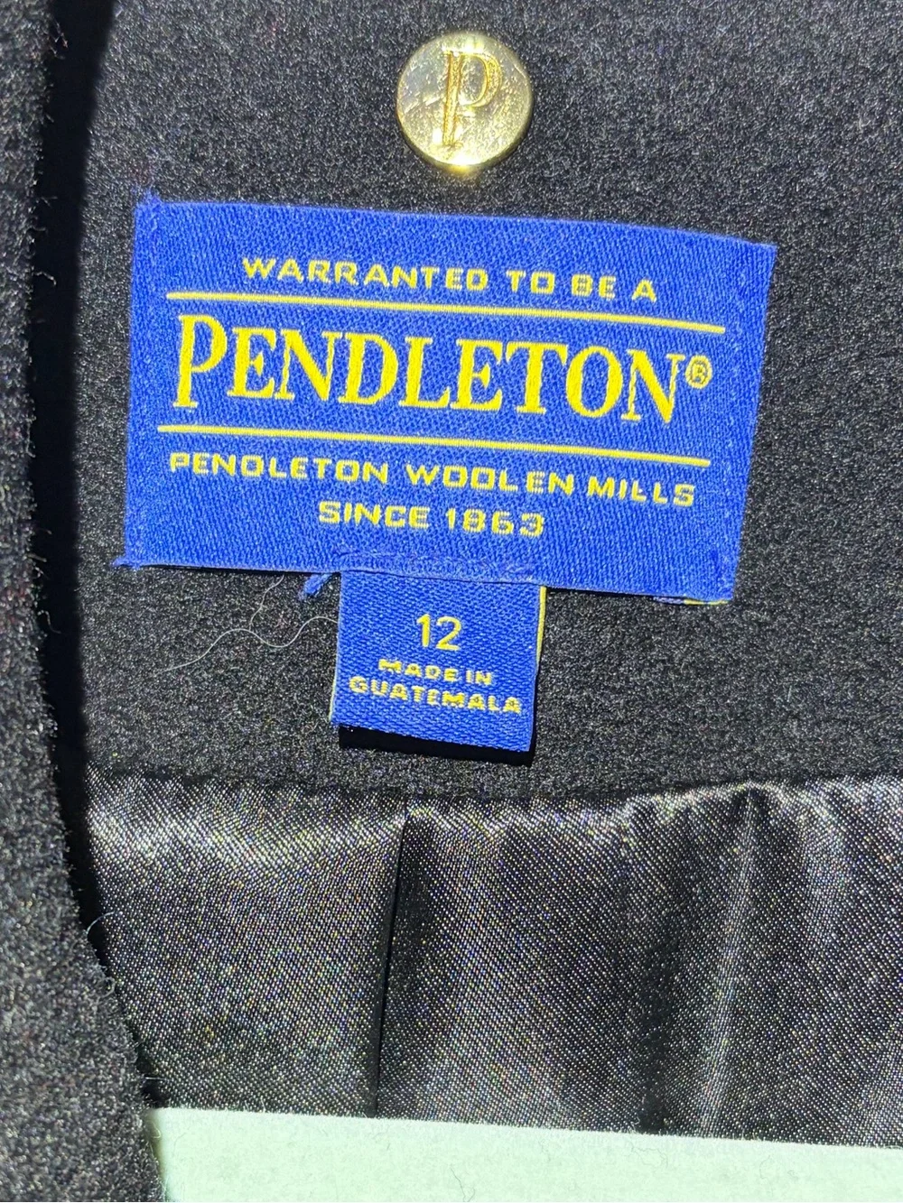 Pendleton Black Double-Breasted Wool Pea Coat with Belt